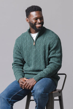 Organic Cotton Half Zip Pullover, Forest Green, Men, Family Matching
