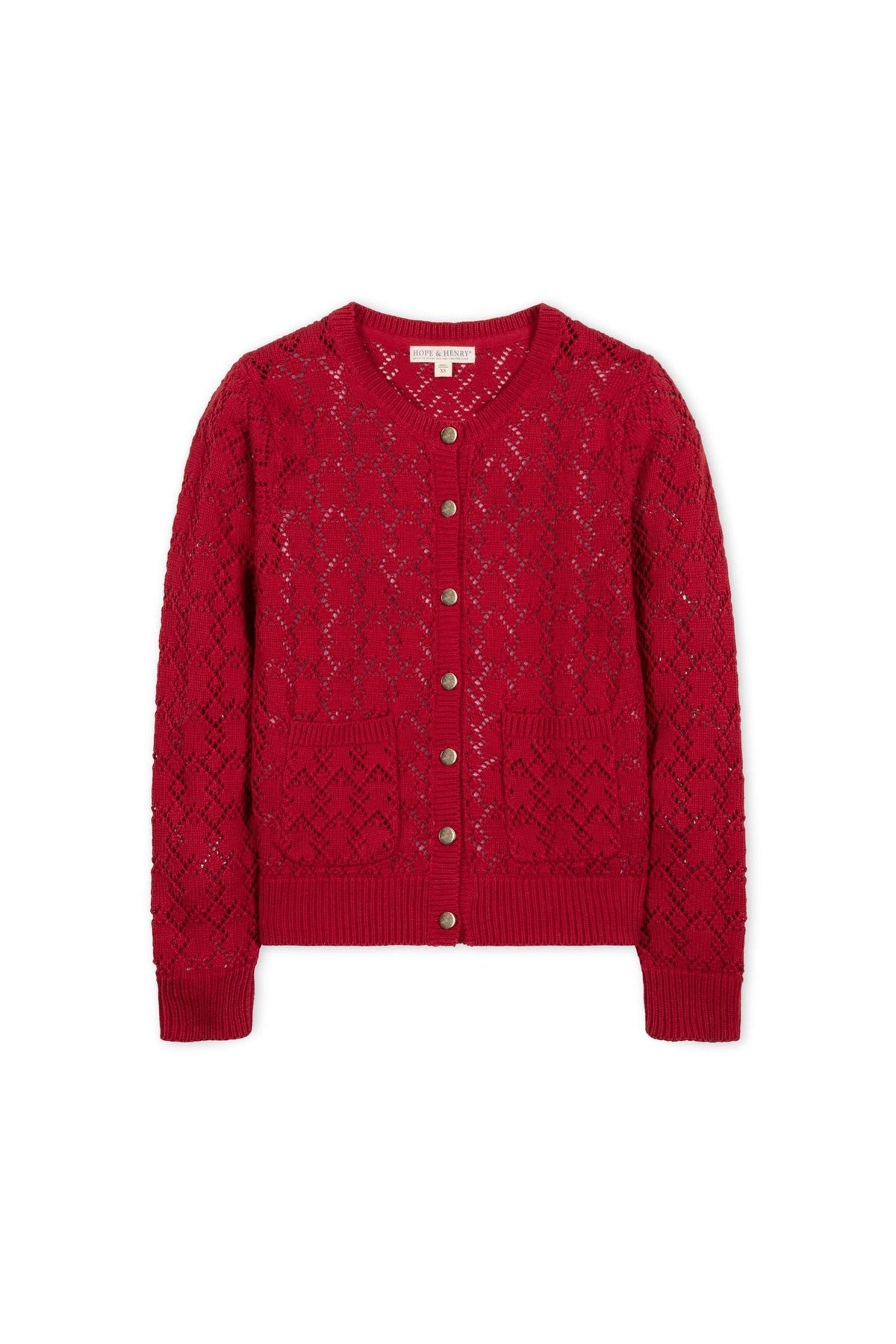 Organic Cotton Pointelle Cardigan, Red, Women, Family Matching