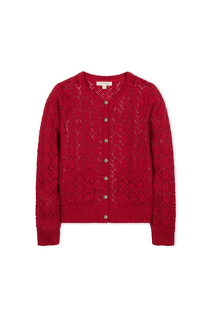 Organic Cotton Pointelle Cardigan, Red, Women, Family Matching