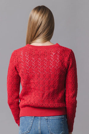 Organic Cotton Pointelle Cardigan, Red, Women, Family Matching