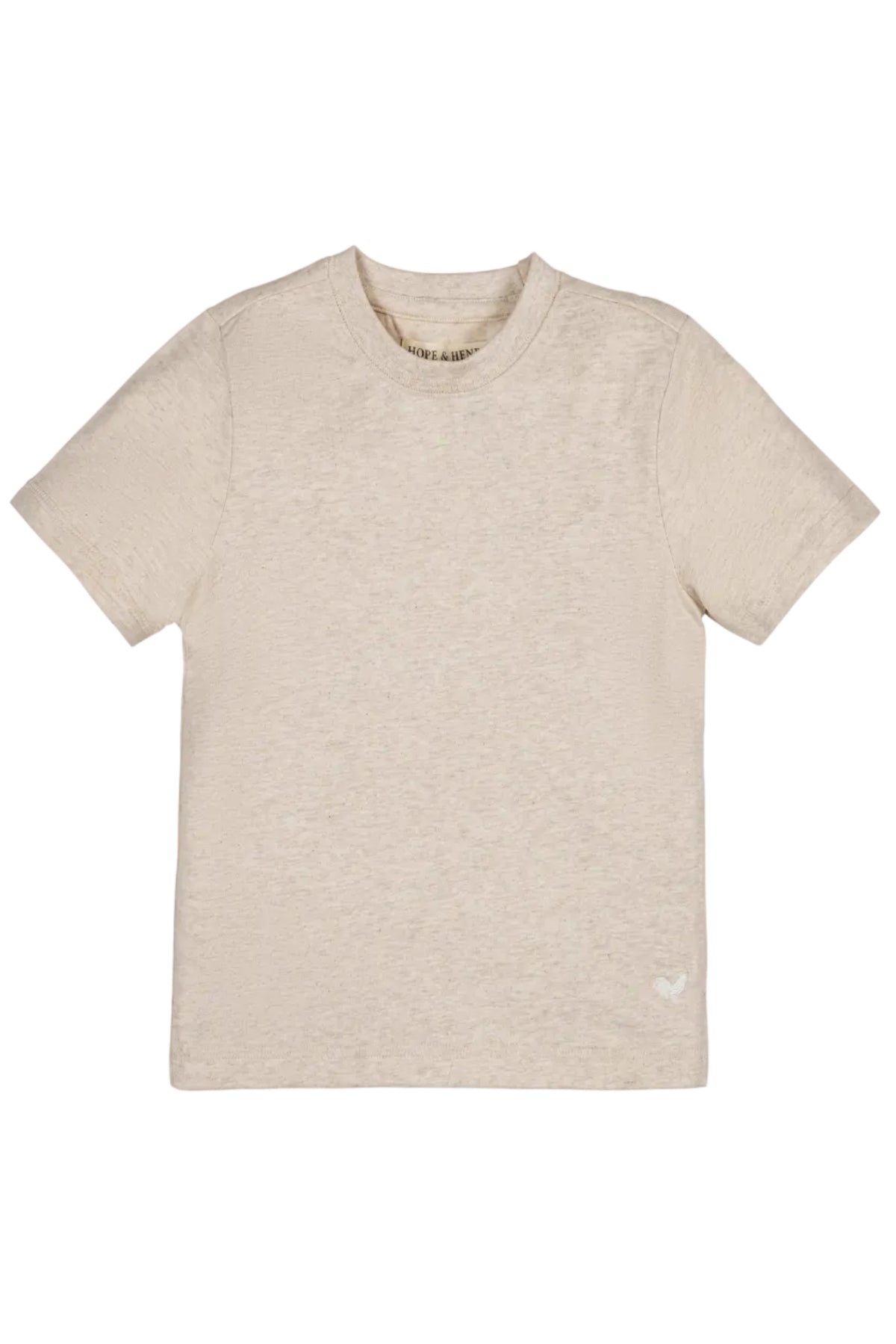 Light oatmeal-colored short sleeve Henley tee made from soft organic cotton, featuring a classic neckline. Ideal for kids aged 2T-18, this shirt combines comfort with a timeless style.