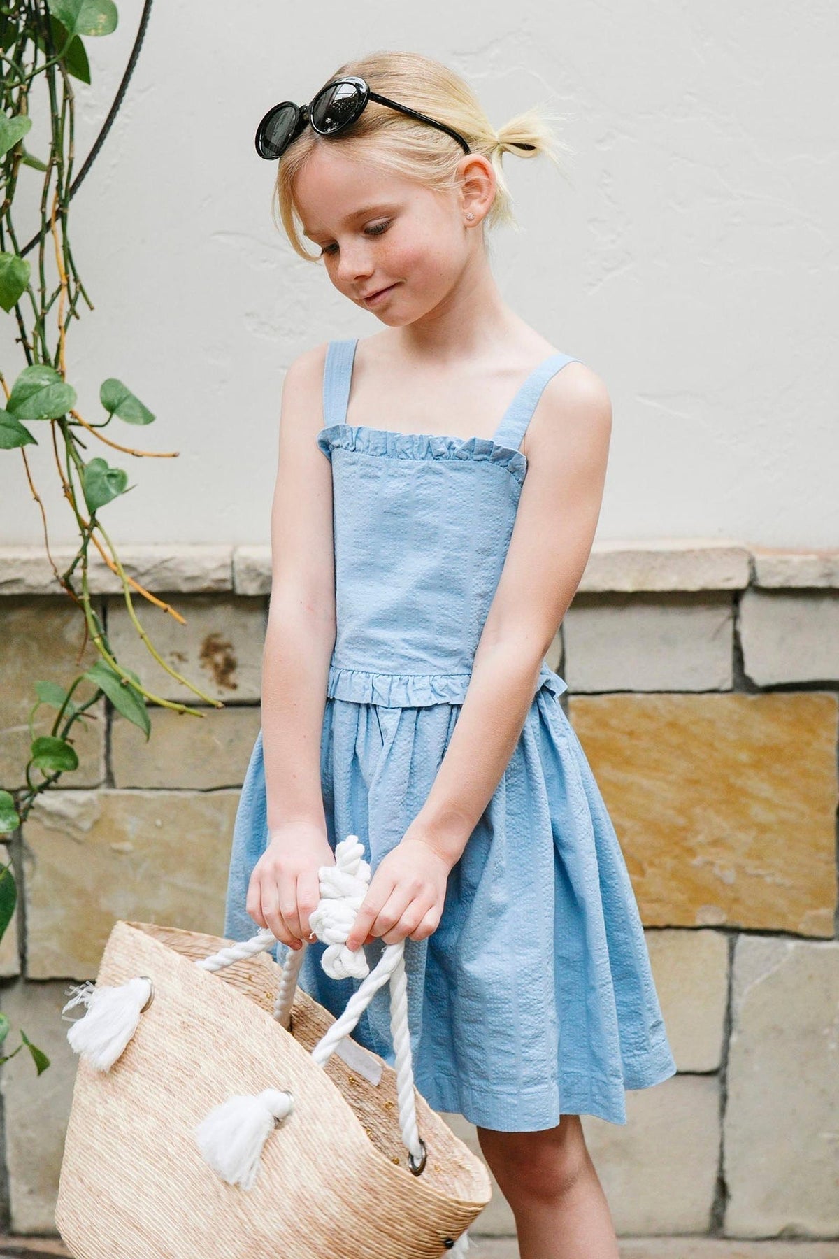 Hope & Henry Organic Cotton Seersucker Dress | Girls' Ruffle Dress