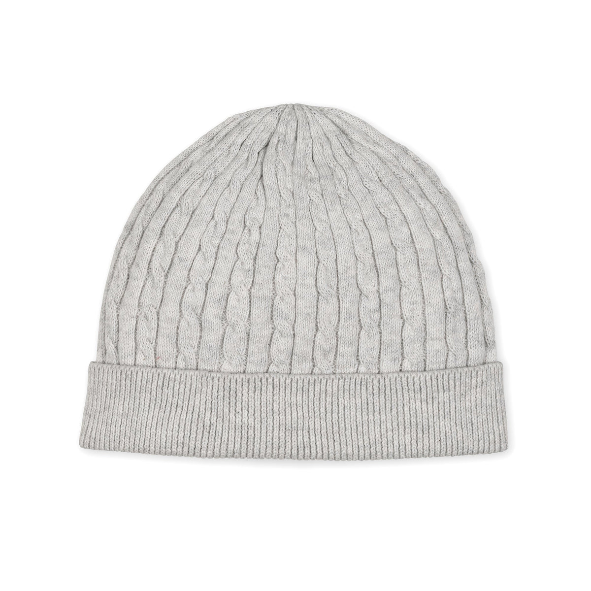 Light gray organic cotton beanie featuring a ribbed knit design and a folded cuff. This cozy accessory is perfect for babies and complements a variety of outfits.