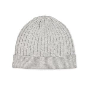 Light gray organic cotton beanie featuring a ribbed knit design and a folded cuff. This cozy accessory is perfect for babies and complements a variety of outfits.