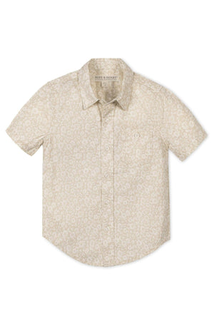 Short-sleeve linen shirt by Hope & Henry, featuring a sandy floral pattern and a button front.