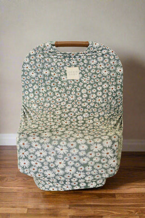 Dark Green Daisy Multi-Use | Bamboo | Car Seat & Nursing Cover