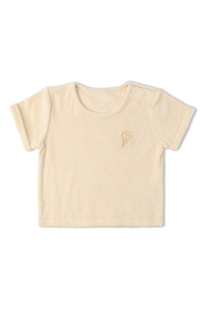 Cream-colored organic cotton terry tee featuring a small ice cream cone embroidery on the chest. The soft, breathable fabric ensures comfort for everyday wear.