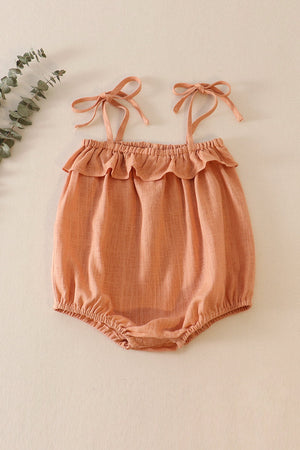 Emma's Chic Rust Strap Ruffle Linen Girl Bubble