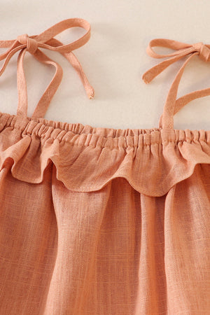 Emma's Chic Rust Strap Ruffle Linen Girl Bubble