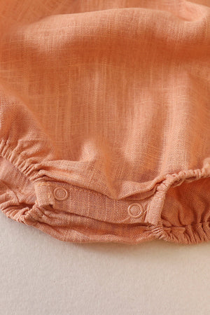 Emma's Chic Rust Strap Ruffle Linen Girl Bubble