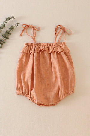 Emma's Chic Rust Strap Ruffle Linen Girl Bubble