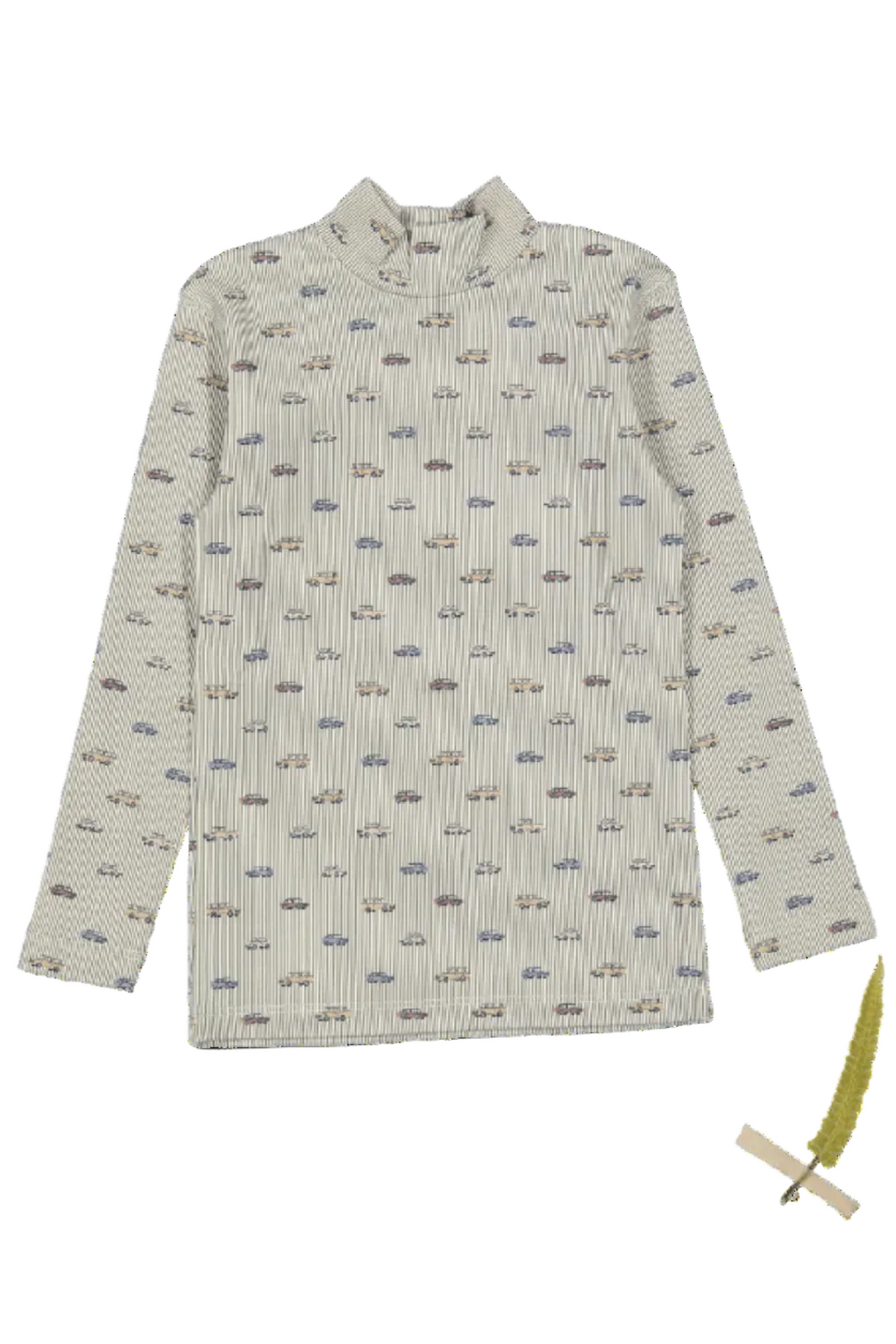 A vintage car printed turtleneck for toddlers and kids, made from soft cotton fabric. The lightweight design features a cozy fit, perfect for playful days.