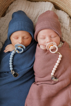 Luxe Collection Knit Baby Blanket + Hat Set with Gift Box | 100% Organic Cotton