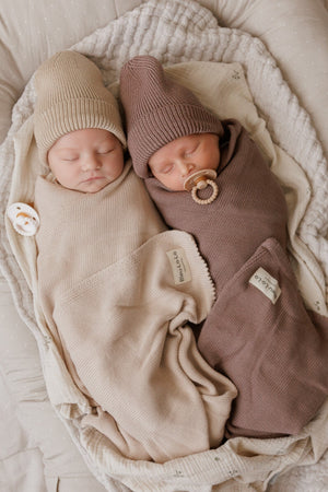 Luxe Collection Knit Baby Blanket + Hat Set with Gift Box | 100% Organic Cotton