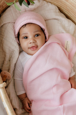 Luxe Collection Knit Baby Blanket + Hat Set with Gift Box | 100% Organic Cotton