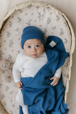 Luxe Collection Knit Baby Blanket + Hat Set with Gift Box | 100% Organic Cotton