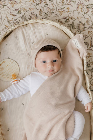 Luxe Collection Knit Baby Blanket + Hat Set with Gift Box | 100% Organic Cotton