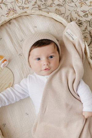 Luxe Collection Knit Baby Blanket + Hat Set with Gift Box | 100% Organic Cotton
