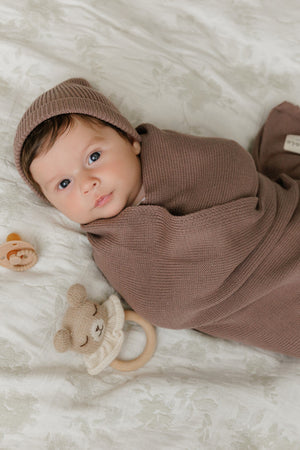 Luxe Collection Knit Baby Blanket + Hat Set with Gift Box | 100% Organic Cotton