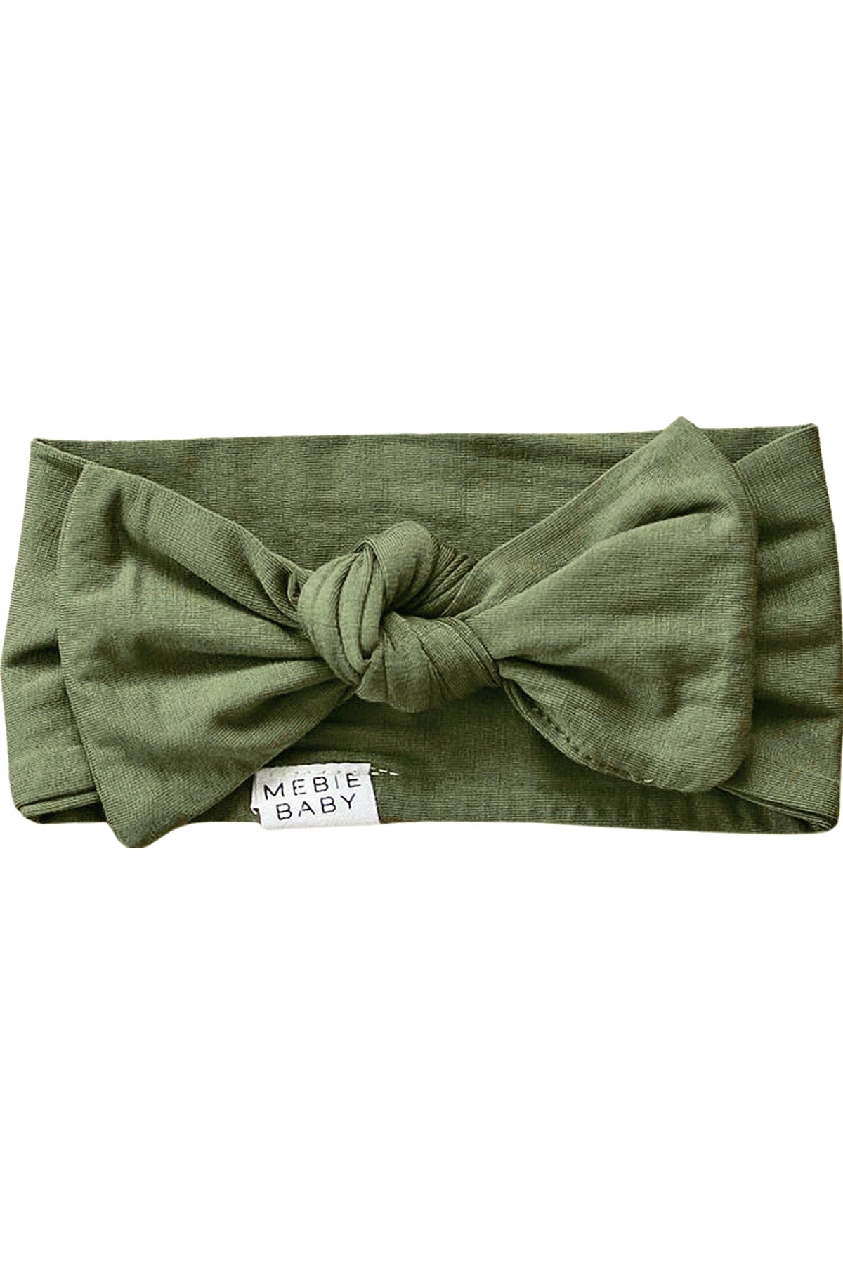 Olive green head wrap with a square knot, made from soft bamboo fabric. Suitable for newborns and up.