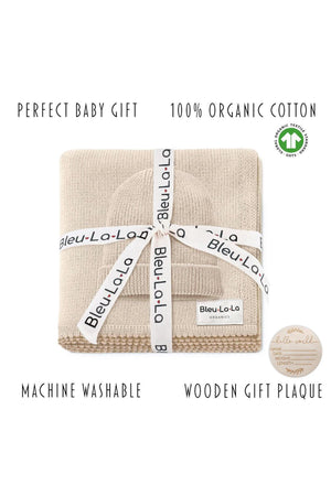 Luxe Collection Knit Baby Blanket + Hat Set with Gift Box | 100% Organic Cotton