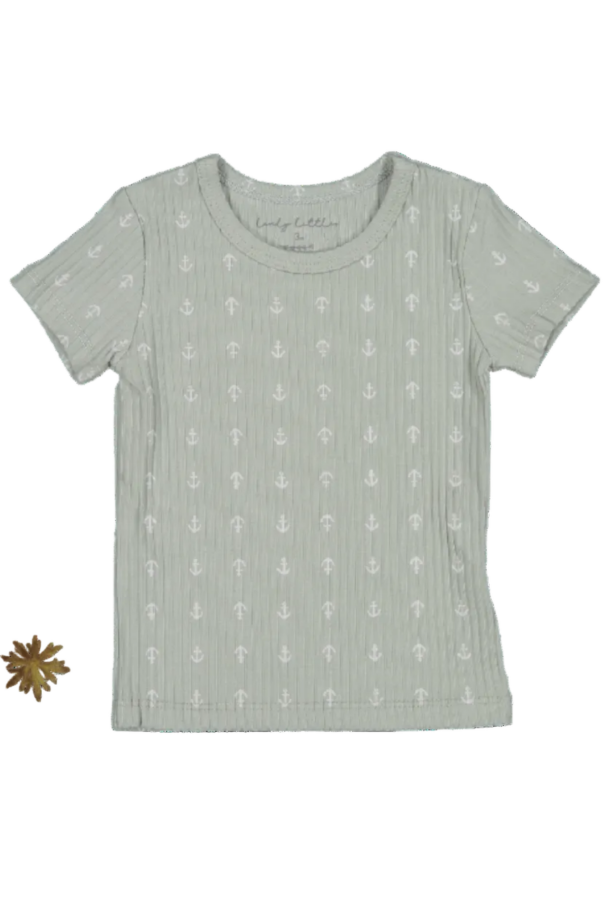 Light green short sleeve cotton tee featuring a subtle anchor print, designed for babies and toddlers. The fabric is soft and breathable, perfect for everyday wear.