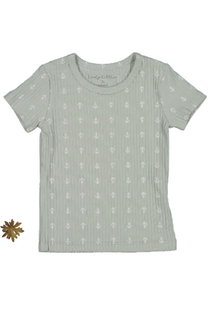 Light green short sleeve cotton tee featuring a subtle anchor print, designed for babies and toddlers. The fabric is soft and breathable, perfect for everyday wear.