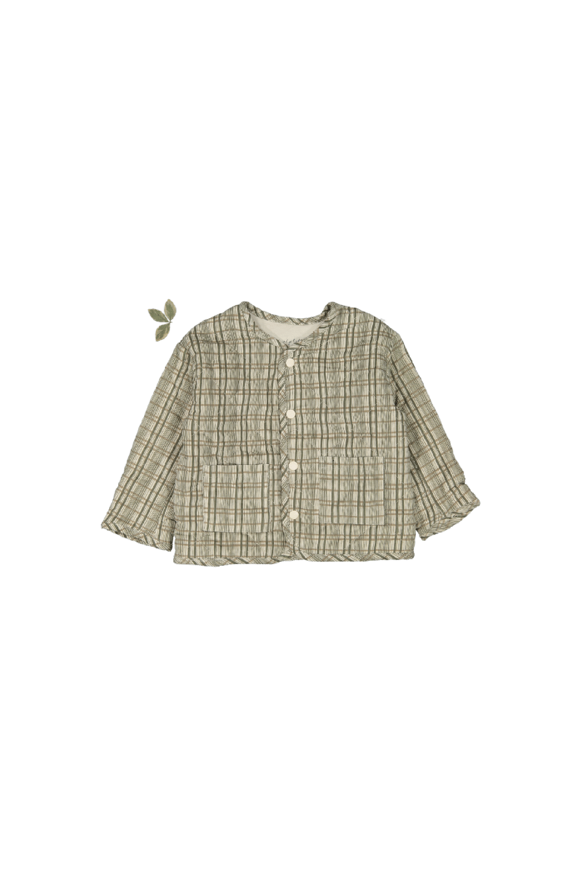 Light green corduroy plaid jacket for toddlers, featuring a button-down front and a loose fit. The eco-friendly material is perfect for sustainable, family-friendly fashion.