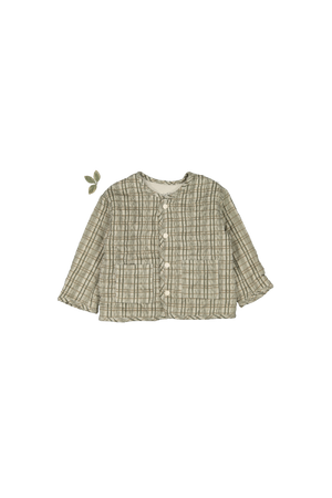 Light green corduroy plaid jacket for toddlers, featuring a button-down front and a loose fit. The eco-friendly material is perfect for sustainable, family-friendly fashion.