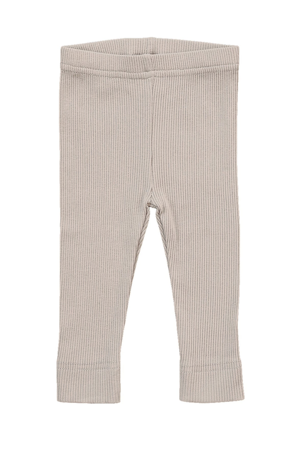 Beige ribbed leggings made from organic cotton, featuring an elastic waist, designed for babies and toddlers.