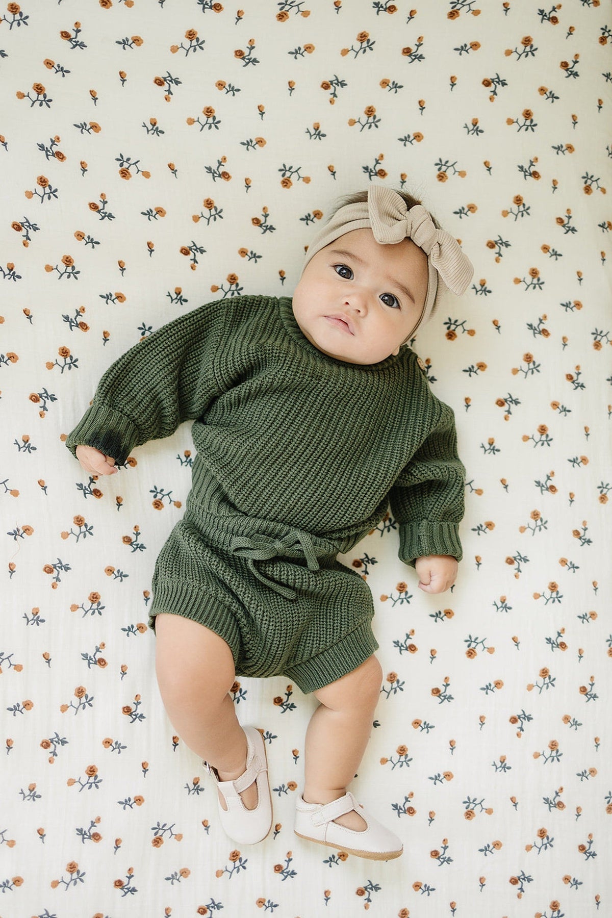 Mebie Baby  Cream Floral Muslin Crib Sheet | 100% Cotton | Baby Essentials