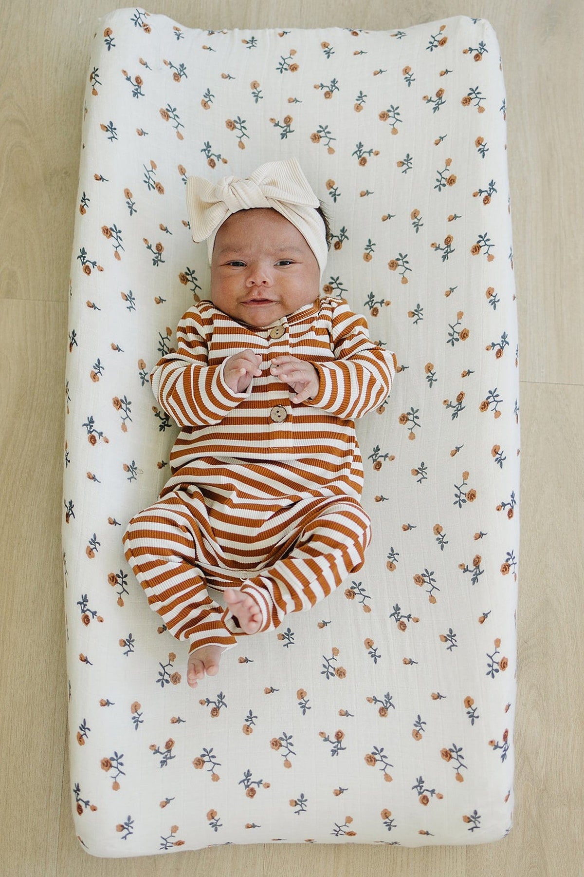 Mebie Baby  Cream Floral Muslin Changing Pad Cover | 100% Cotton | Baby Essentials