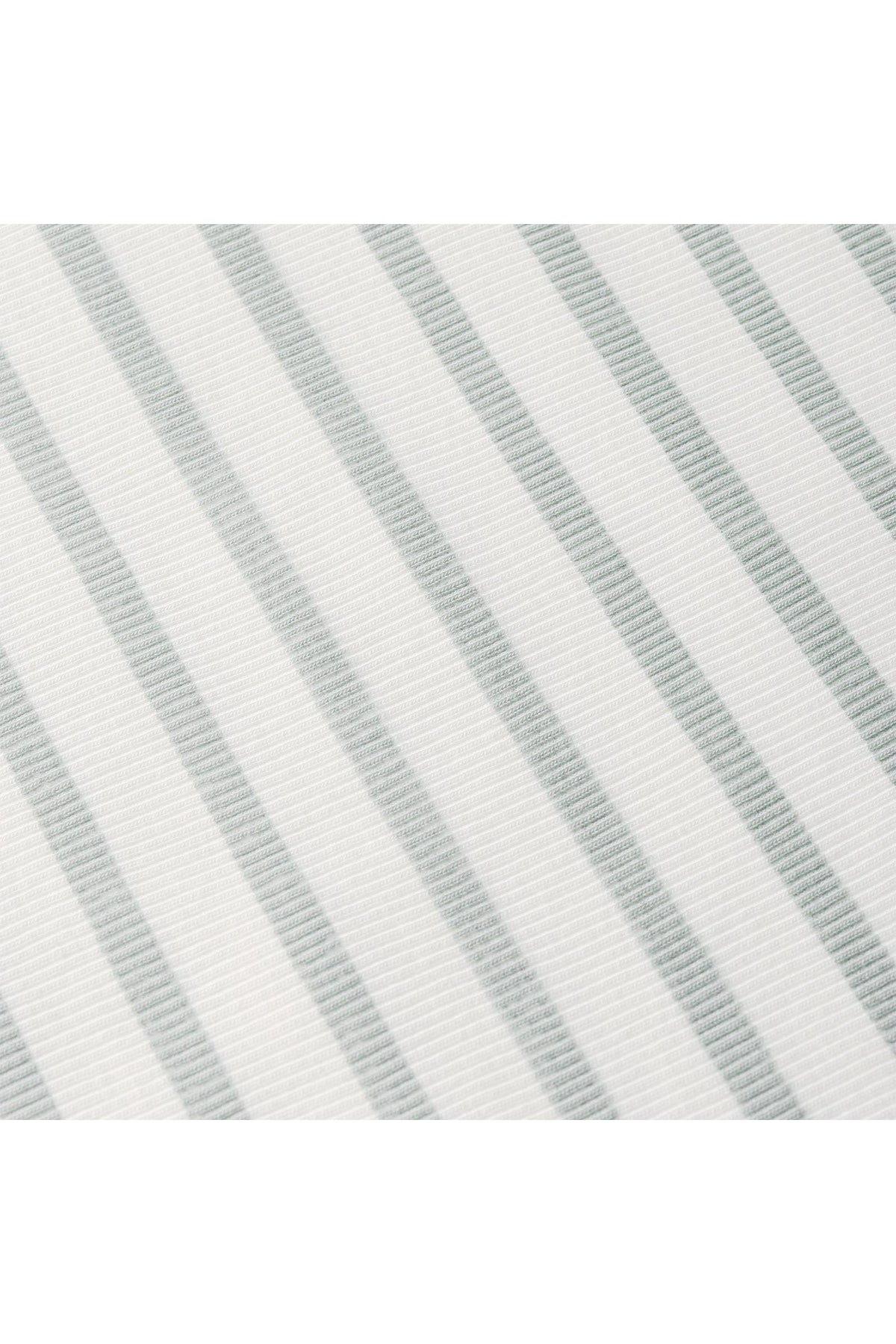 Close-up of a fabric featuring soft, breathable organic cotton with light gray stripes on a white background, ideal for baby clothing like the Organic 2-Way Zip Romper.