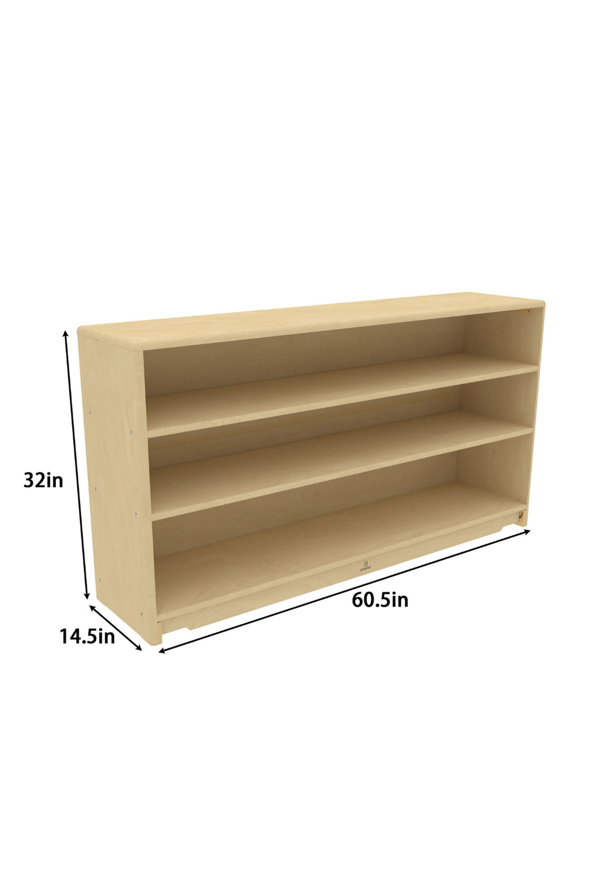 A wooden Montessori toy and book organizer shelf features three spacious storage levels, smooth rounded edges, and a natural finish, ideal for organizing kids rooms and reducing visual clutter.