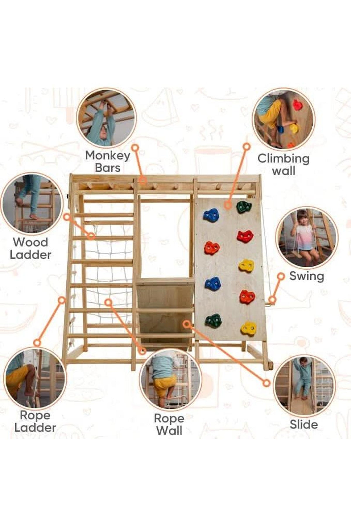 Magnolia - Wooden 7-in-1 Climber, Slide, Gym, Playset | Indoor |  New Zealand FSC-certified pinewood