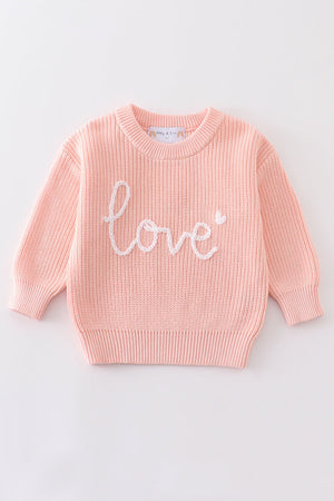 Abby's Peach Hand-Embroidered Love Sweater | 100% Cotton