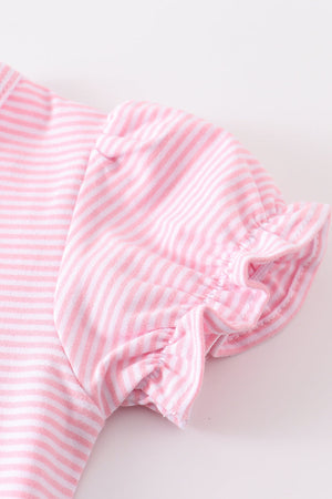 Girl's Pink & White Stripe Ruffle Sleeve Peplum Top