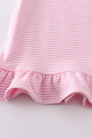 Girl's Pink & White Stripe Ruffle Sleeve Peplum Top