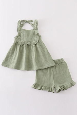 Baby & Toddler Sage Muslin Ruffle Shorts Set | 100% Cotton