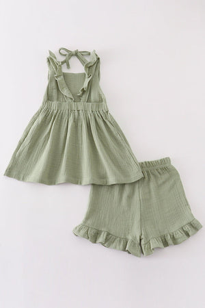 Baby & Toddler Sage Muslin Ruffle Shorts Set | 100% Cotton