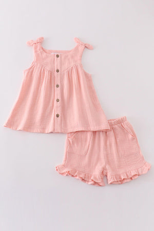 Baby & Toddler Peach Muslin Bow Girl Shorts Set