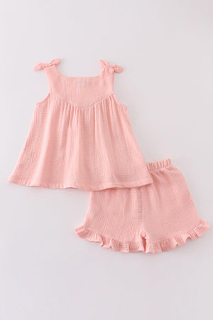 Baby & Toddler Peach Muslin Bow Girl Shorts Set