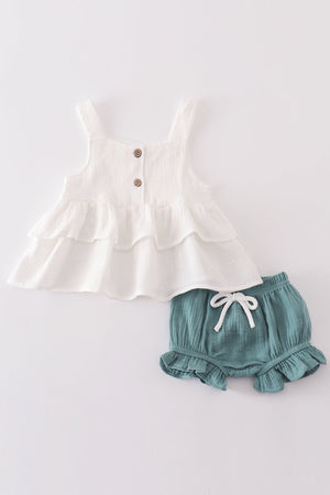 Baby Girl White Muslin Ruffle Bloomer Set | 100% Cotton