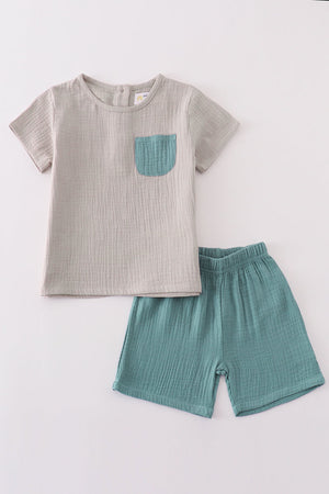 Baby & Toddler Gray Muslin Boy Shorts Set | 100% Cotton