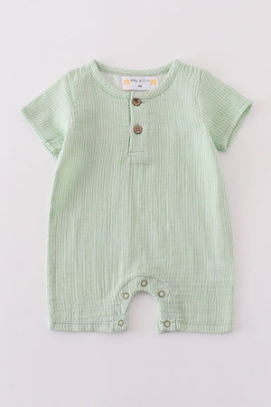 Baby Boy Sage Muslin Stripe Romper | 100% Cotton