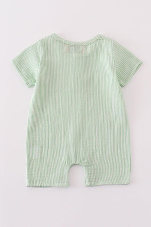 Baby Boy Sage Muslin Stripe Romper | 100% Cotton