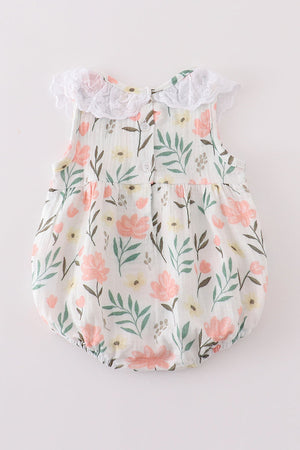 Baby Girl Peach Muslin Floral Bubble | 100% Cotton