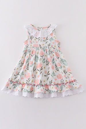 Baby & Toddler Peach Muslin Floral Ruffle Dress | 100% Cotton