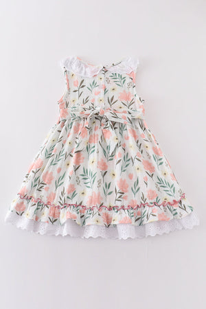 Baby & Toddler Peach Muslin Floral Ruffle Dress | 100% Cotton