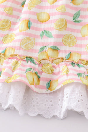 Little Lemon Blossom Muslin Ruffle Dress | 100% Cotton